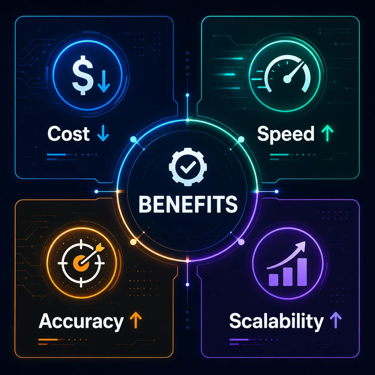 Key business benefits of AI workflow automation including cost reduction and efficiency gains