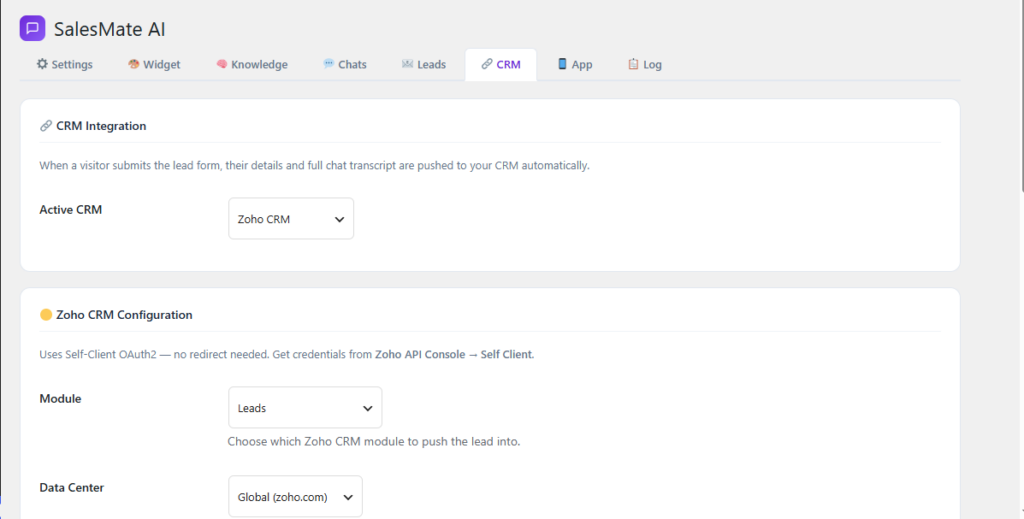 Settings · CRM configuration